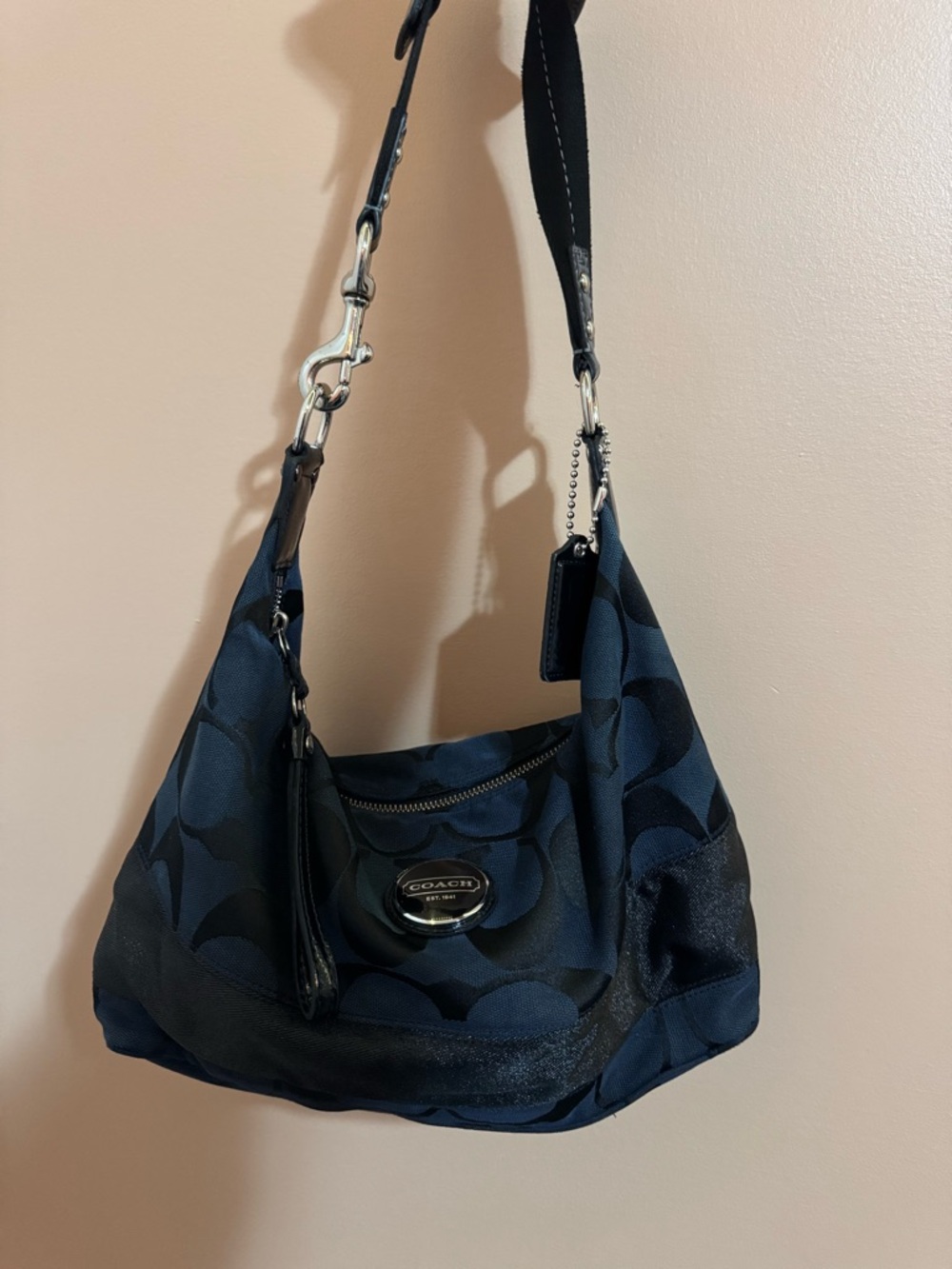 RARE Coach Navy and Black Signature Hobo Shoulder Bag
